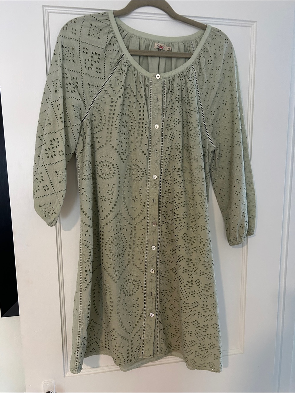 Faherty Sage Green Eyelet Button-Front Dress